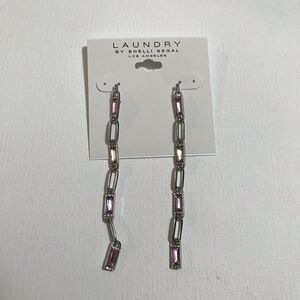 Laundry by Shelli Segal Silver Tone Dangle Earrings with Soft Pink Rhinestones